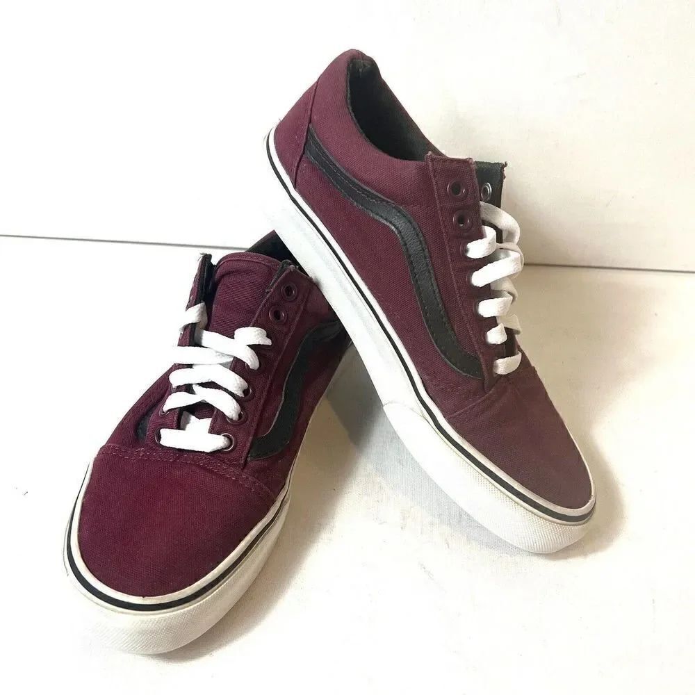 Vans Old Skool Burgundy Black Canvas Skate Shoes Women 8.5 Men 7 Low Top Lace Up